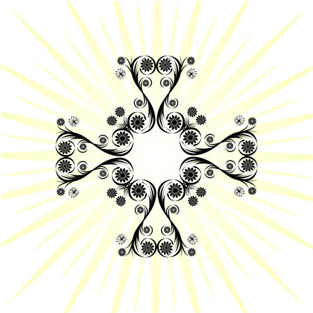 vector illustration of a cross made with floral ornament on sunny background のイラスト素材