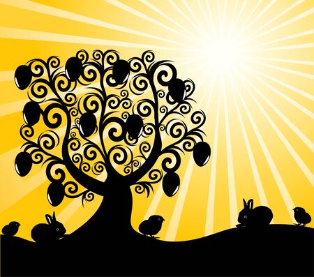 vector illustration of an Easter tree on sunny backgroundのイラスト素材
