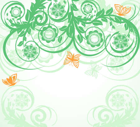 vector illustration of a floral background with butterflies.のイラスト素材