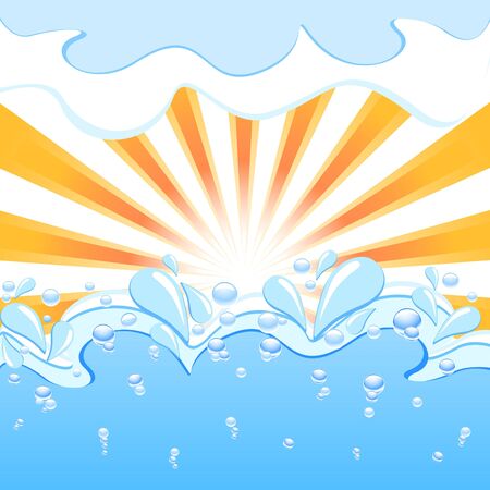 Vector illustration of a sun with the waves and water  dropsのイラスト素材