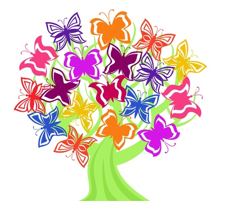 Vector illustration of a tree with butterfliesのイラスト素材