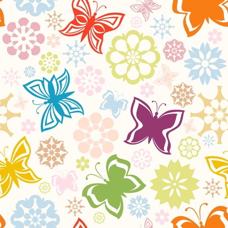 vector illustration of a colorful seamless pattern with  butterflies and flowersのイラスト素材