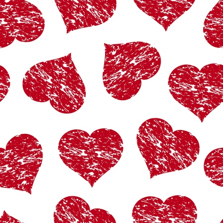 Vector illustration of a seamless pattern with the red grunge hearts