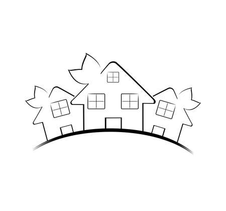 Vector illustration of the three houses isolated on white background. Real estate iconのイラスト素材