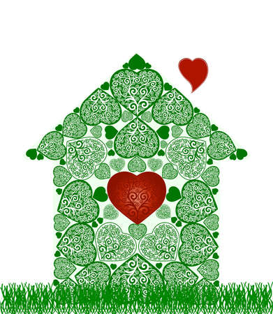Vector illustration of a  green house and heart symbol inside. can be used as a logoのイラスト素材