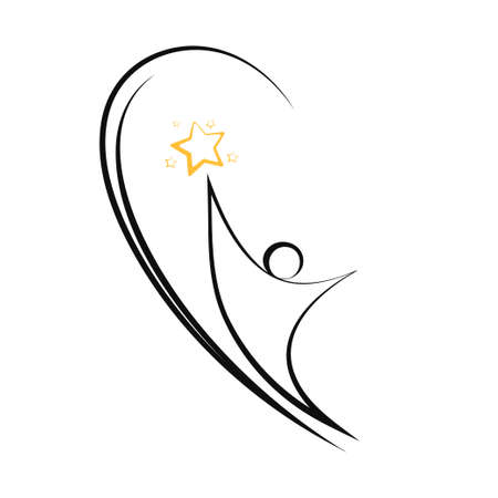 Vector illustration  of man who try to reach the star. can be used as logo of leadership and successのイラスト素材