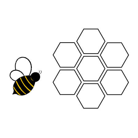 Vector illustration of bee and honeycomb on white backgroundのイラスト素材
