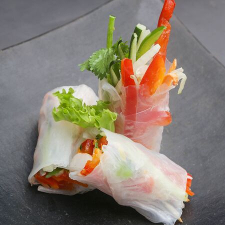 Fresh spring rolls wrapped in the rice paper