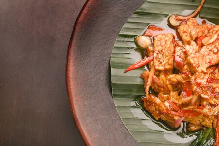 Top view image of tempeh in sweet soy sauceの写真素材