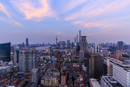 Lujiazui City, Shanghai eveningのeditorial素材