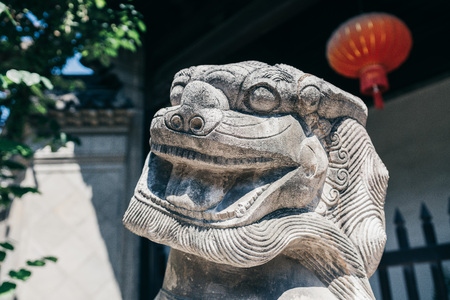 Ancient town stone lionの写真素材