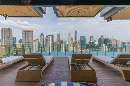 Bangkok hotel infinity pool with city skylineのeditorial素材