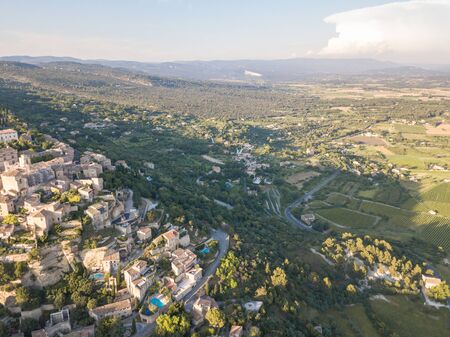 Aerial photography of Stone Town, Provence Town, South Franceの写真素材