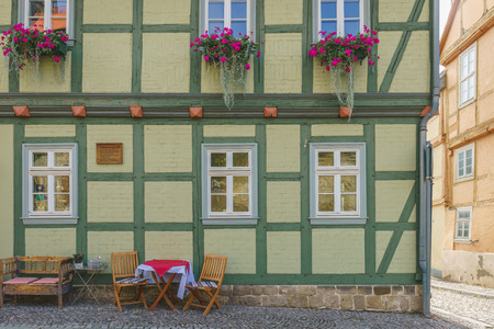 German town Quedlinburg street view, old house buildingのeditorial素材