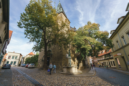 German town Quedlinburg street view, St. Nicholas Churchのeditorial素材
