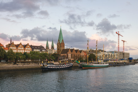 Bremen, Germany, city landscape by the Weser Riverのeditorial素材