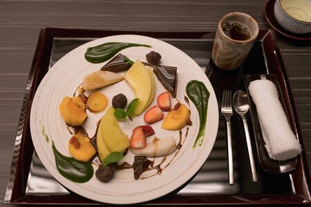 Dessert for a Japanese Dinner for Kaiseki Cuisineの写真素材