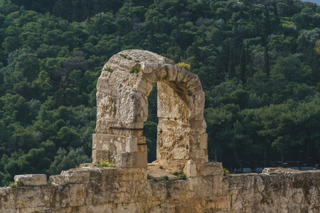 Close up view of the arch of The Odeon of Herodes Atticus in Acropolis, Athens, Greeceのeditorial素材