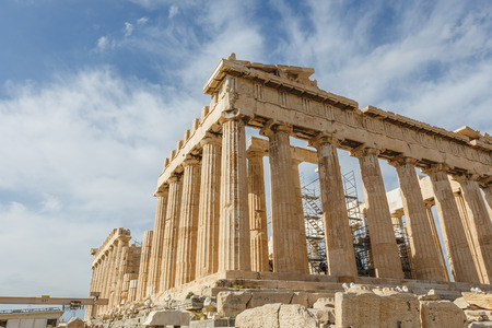 Spectacular sights of the ruins in ancient Greek Acropolis, old temple of parthenon and stone pillar columnsのeditorial素材