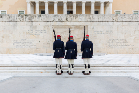 Athens, Greece - Feb 5, 2019: The Soldier change ceremony in Syntagma Square in Athensのeditorial素材