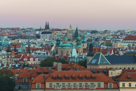 Sunset and Night view of the cityscapes in Prague old city and The Church of Mother of God before Tyn, Czech Republicのeditorial素材