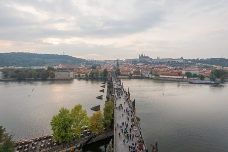 Sunset landscapes of Charles Bridge and the cityscapes with Prague Castle, Prague, Czech Republicのeditorial素材