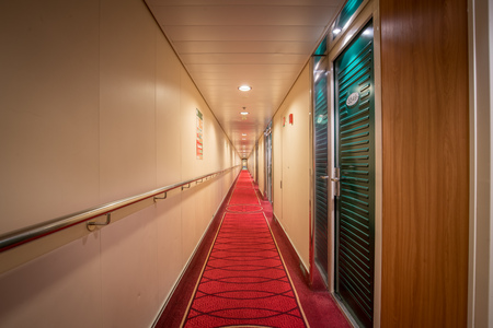 Luxury cruise ship cabin corridorのeditorial素材