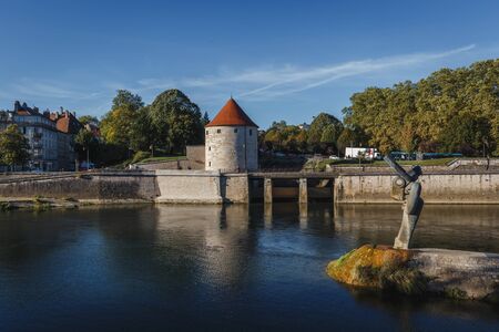 Tour de la Pelote, Quai de Strasbourg, An old French style Fort and river in Besancon, Franceのeditorial素材