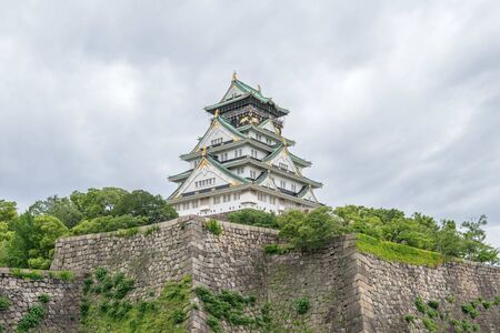 Osaka Castle Park and the main tower in a cloudy dayのeditorial素材