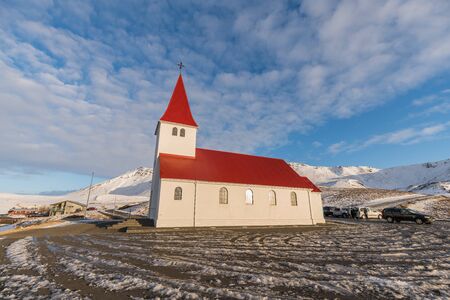 Vikurkirkja, the famous church in Vik city in winter in Icelandのeditorial素材