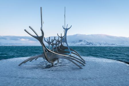Famous Sun Voyager Statue in Reykjavik in Icelandのeditorial素材