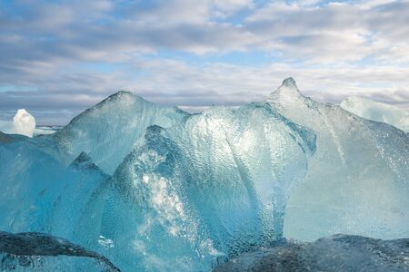 Diamond beach with huge ice glaciers in winter in Icelandの写真素材