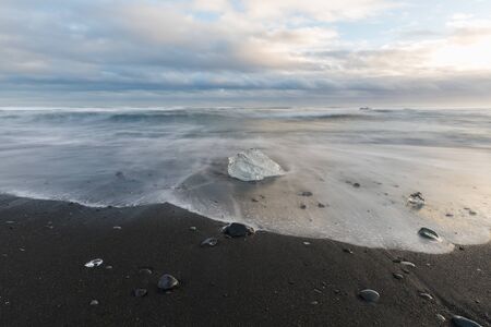 Diamond beach with huge ice glaciers in winter in Icelandの写真素材