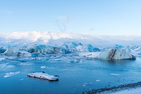 Amazing landscapes and huge glaciers in the Jokulsarlon Glacier Lagoon (glacial river lagoon) in the...