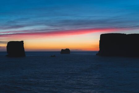 Sunset landscapes in the Black Beach (Reynisfjara Beach) in Icelandの写真素材