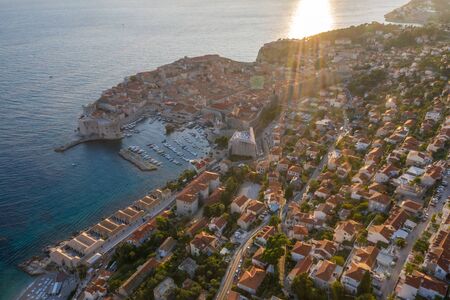 Aerial view of Dubrovnik old city centerの写真素材