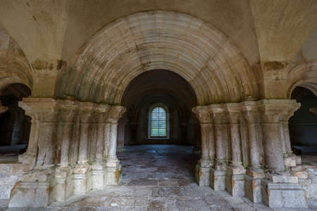 Ancient building of medieval French abbey. Abbey of Fontenay, Burgundy, France, Europeのeditorial素材