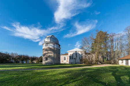 Observatory, astronomical observatory building with grassland in Besancon, Franceのeditorial素材