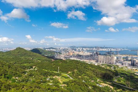 Aerial view of Cityscape with blue sky and buildings in Haicang New District, Xiamen City, Fujian...
