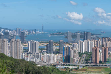 Aerial view of Cityscape with blue sky and buildings in Haicang New District, Xiamen City, Fujian Provinceのeditorial素材