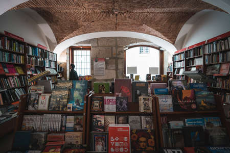 Indoors view of Bertrand library in Lisbon, Portugal