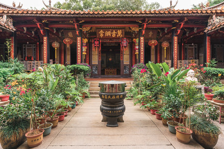 Garden in a traditional ancient architecture building in southern China, "Zhuang Family" for Chinese characters, in Wudian City, Quanzhou.のeditorial素材