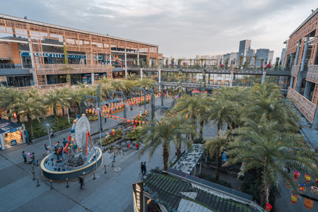 The modern shopping mall, Xiamen Haicang Alohai City Square, landscapes with city skyline during Christmas in Haicang District, Xiamen, Chinaのeditorial素材