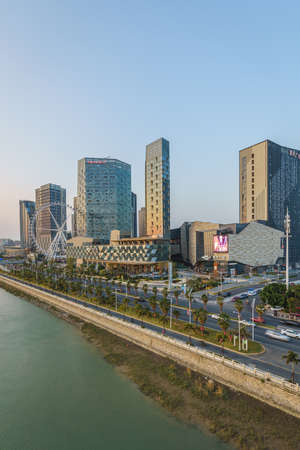 Modern city business center, the urban skyline at Dong Hai Thaihot Plaza, in Quanzhou, Chinaのeditorial素材