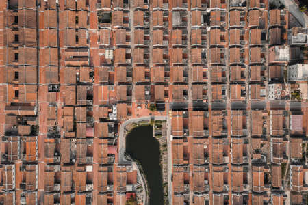 Aerial view of an ancient Chinese village, a traditional village with neat rows of houses in Zhangzhou, Fujian, Chinaの写真素材