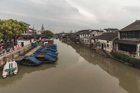 Old buildings and landscapes of Qiandeng ancient town, a water town in the south of Chinaのeditorial素材