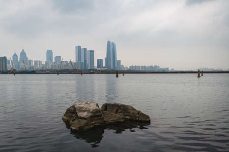 Landscape of Jinji Lake in a cloudy in Suzhou, Chinaのeditorial素材