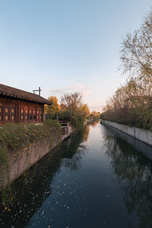 Sunset landscape of Suzhou ancient city wall parkのeditorial素材