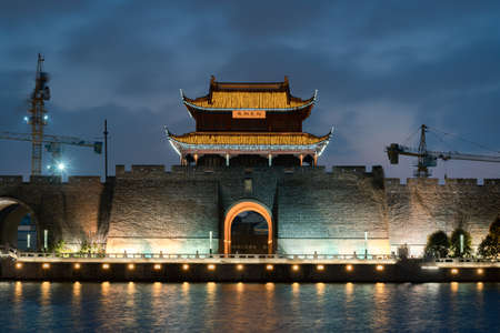 Night view of Suzhou ancient city wallのeditorial素材