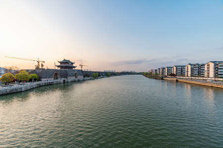 Sunset landscape of Night view of Suzhou ancient city wallのeditorial素材